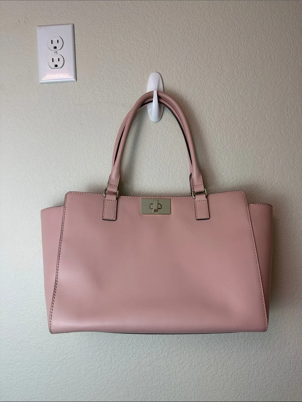 Kate Spade Pink Kelsey Orchard Valley Structured Tote Bag with Turn-Lock Closure